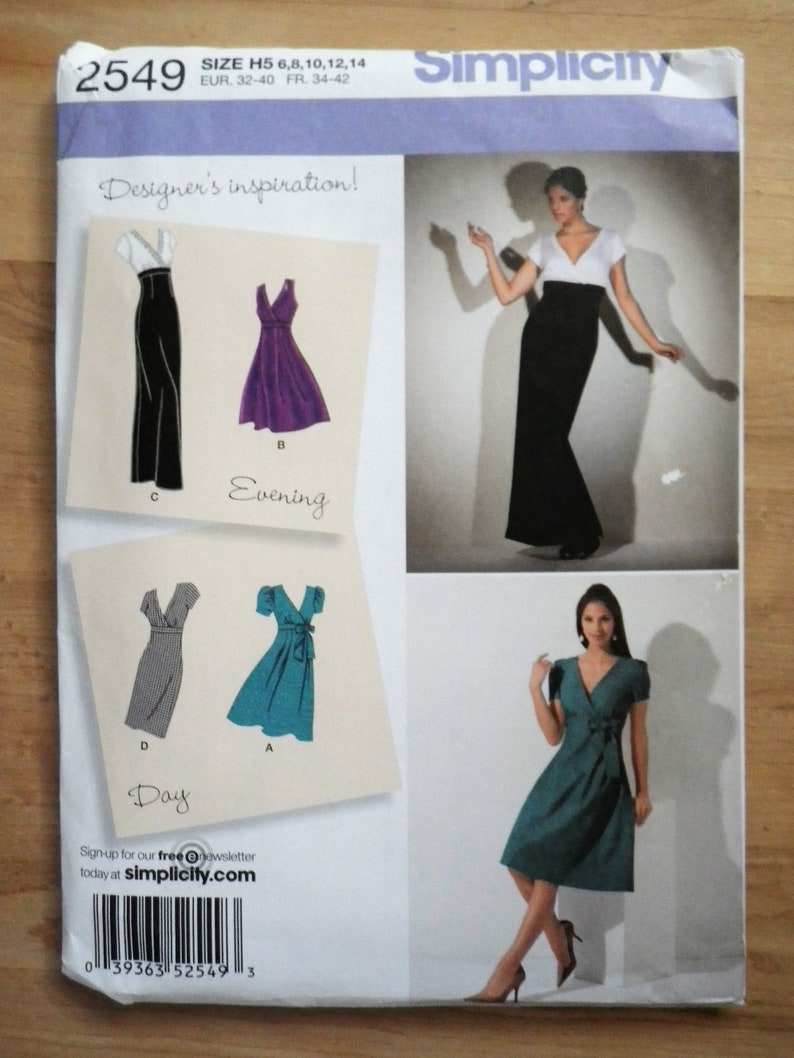 Misses Dress Simplicity Pattern 2549 Size H5 6 8 10 12 14 Women 2 Lengths Skirt and Sleeve Variations Sewing Copyright 2009 Maxi Formal Maxi