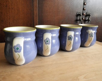 Set of 4 Pfaltzgraff Mugs GILLIAN Pattern, Vintage - Coffee Drinker Gift - Casual Stoneware - 4" Cups - c. 1999 - Made in Sri Lanka
