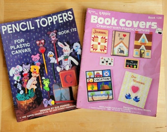 Vintage Plastic Canvas Pattern Booklet - CHOOSE ONE - Book Covers 138 - or - Pencil Toppers 172 - Kappie Originals - c. 1980-90s - Not a PDF