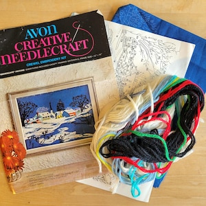 Country Snowscape Crewel Kit by Avon Creative Needlecraft - OOP - Finish Your Own Masterpiece - 16x20&quot; - c. 1973