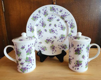 St George's Violets - SGE7 - c. 1970's -YOU CHOOSE- Tea Cups -or- Salad Plates - English Fine Bone China - England - Sold Individually
