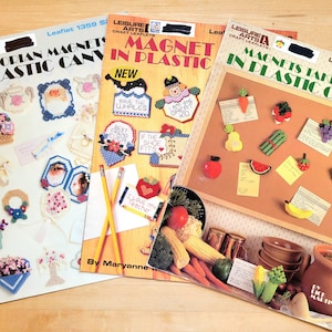 CHOOSE ONE Magnet Plastic Canvas Pattern Book - from Leisure Arts - Magnets Take Shape -or- Magnet Talk -or- Victorian Magnets