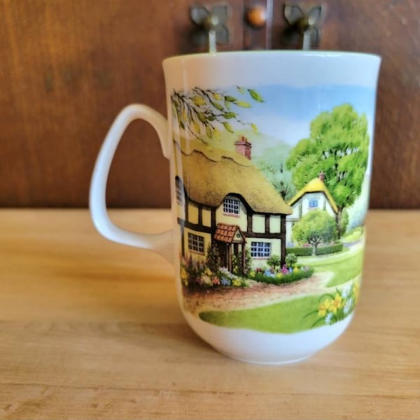 Rose of England Mug ENGLISH COTTAGES Pattern Fine Bone China 4 inch English Coffee Tea Cup - Made in England - English Village