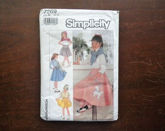 Girls' Set of Skirts in 3 Lengths, Simplicity Pattern 7269, Skirt w/ Variations Size N 10 12 14 Poodle Skirt Costume c. 1991 UNCUT 50s Style