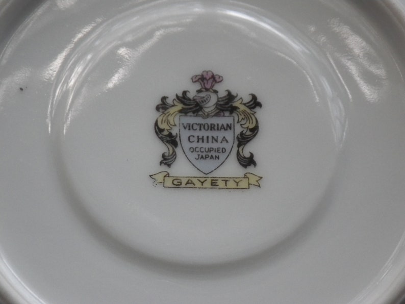6 Saucers Small Plates GAYETY Pattern by Victorian China Made in Occupied Japan Vintage Gift Floral Flowers Gold Trim Serving Side Plate
