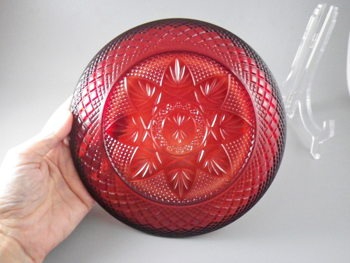 Set of 4 Glass Lunch Plates in Antique Ruby Pattern by CRISTAL Etsy