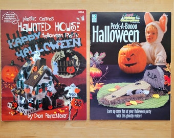Vintage Plastic Canvas Halloween Pattern Booklet - CHOOSE ONE - Haunted House Party - or Peek-A-Boo Halloween - c. 1980-90s - Not a PDF