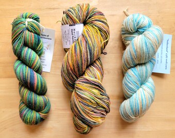 1 Skein Assorted Self-Striping Sock Yarn Caledonia Dyeworks, The Yarns of Rhichard Devrieze, or MeriSock