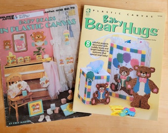 2 Plastic Canvas Nursery Pattern Books - Baby Bear Hugs -AND- Baby Bears in Plastic Canvas - c. 1980-90's - Baby's Room Decor