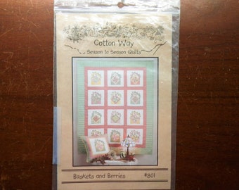 Quilt Pattern Kit BASKETS and BERRIES by Cotton Way Finished Sz 52x64 inches #801 Season to Season Series Sewing Quilts ca 2000 Bed Linens