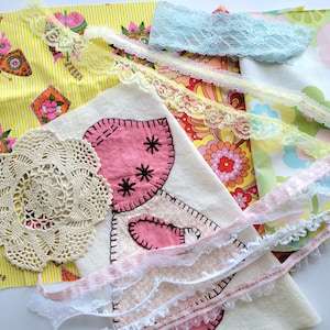 Sunbonnet Sue Dark Pink Creative Pack - Vintage Linens and Embellishments for Slow Stitch, Journaling, Assemblage #1