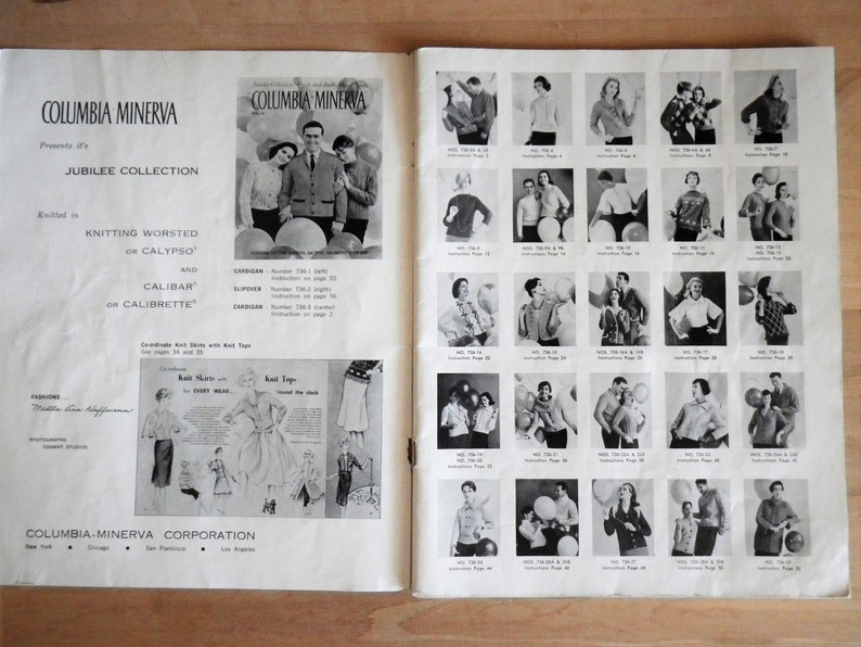 Columbia Minerva Knitting Pattern Book 736 Jubilee Collection Quick and Bulky Hand-Knits Sweaters Coats Jackets Cardigans Circa 1958 Fibers