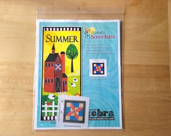 SUMMER Skinny Barns Wallhanging Pattern by Zebra Patterns 12x30" Folk Art Quilt Instructions - Fabric Requirements - Includes Fabric Panel