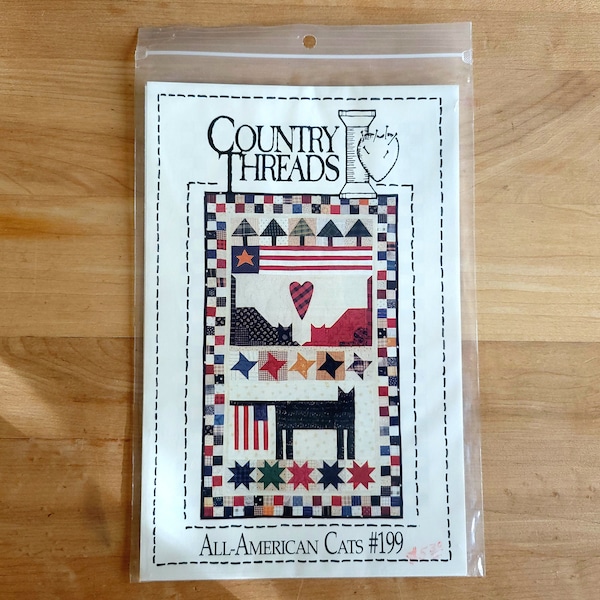Quilt Pattern ALL-AMERICAN CATS #199 by Country Threads 20x33" Wall Quilt Wallhanging Folk c. 1994 Farmhouse Kitty Feline - Wallquilt