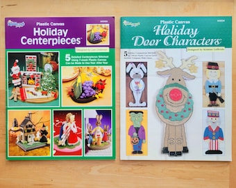 Vintage Plastic Canvas Pattern Booklet - CHOOSE ONE - Holiday Centerpieces - or - Holiday Door Characters - - c. 2000s - Not a PDF