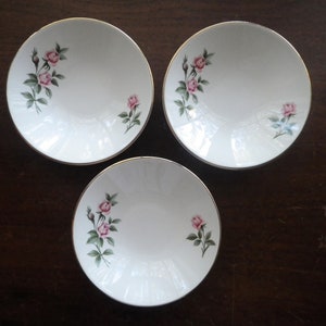 Vintage Pink Rose Set of 3 Sauce Fruit/Dessert Bowls - MCM Bowl -5-1/2&quot; - Cottagecore China