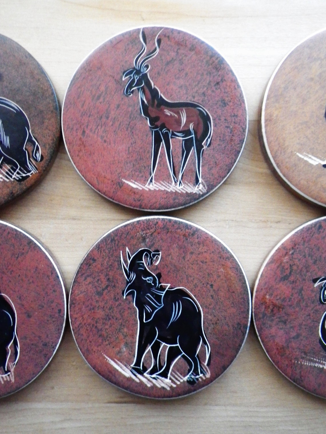 Set of 6 African Coasters and Holder Hand Painted Stone Etsy