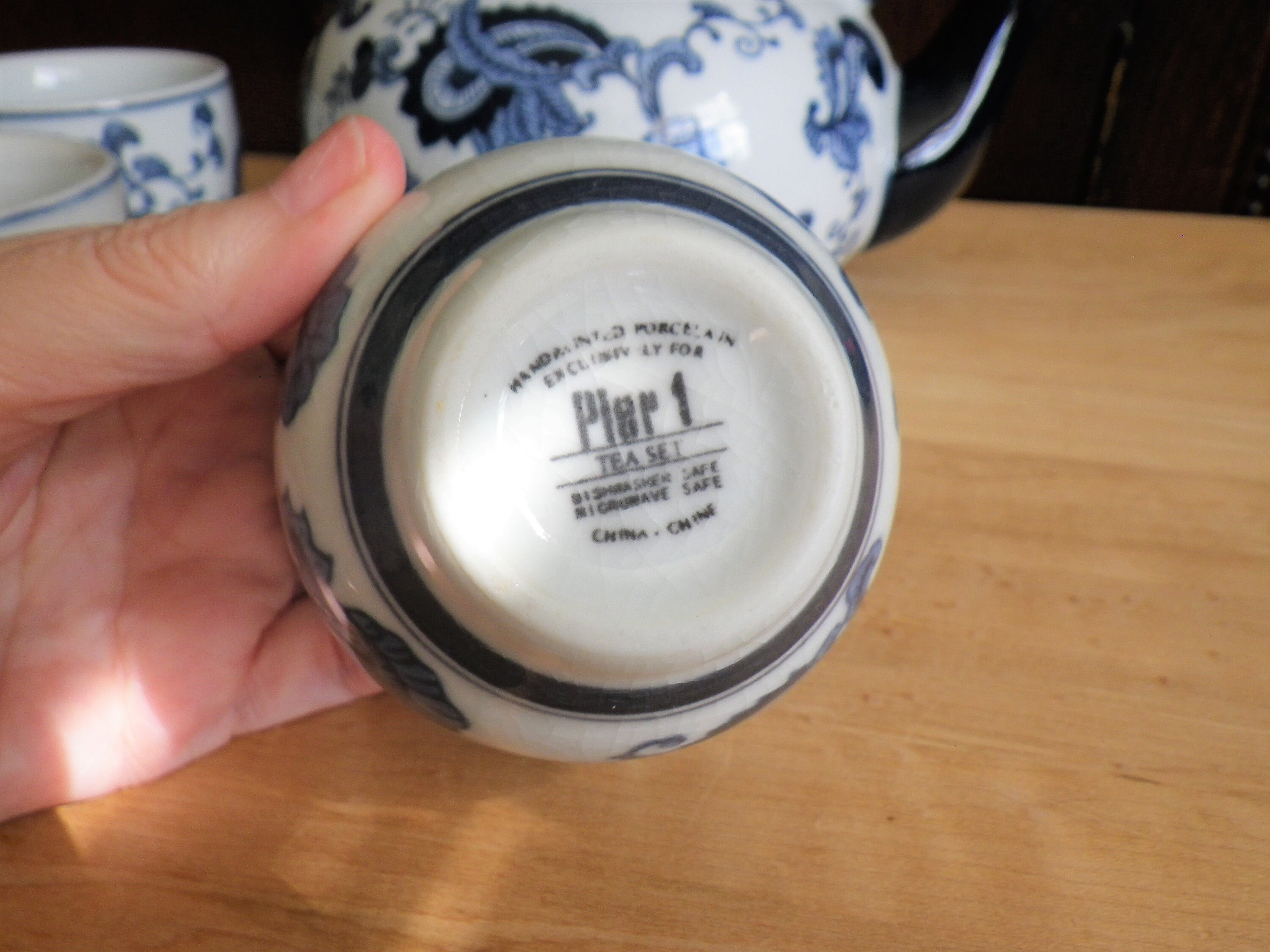 Pier One Blue China Tea Set Teapot and 3 Tea Cups Etsy