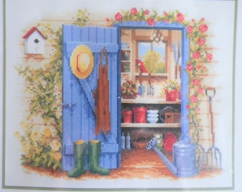 My Garden Shed - Counted Cross Stitch Kit - 12.8" x 10.4" Vervaco Gardening Scene Flowers Floral Crafter Gift Country Gardener Farmhouse NIP