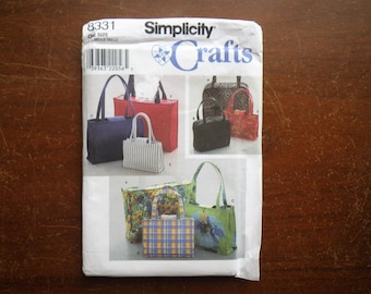 Simplicity Crafts Pattern 8331 Handbags in Two or Three Sizes and Tote UNCUT Patterns c. 1998 Perfect for Making Gifts, Beach Totes, Purses