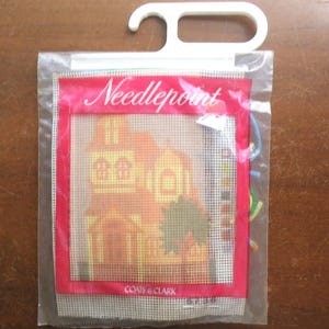 NIP Vintage Coats & Clark Needlepoint Kit Victorian Home - Painted Lady House - c. 1970s Complete Kit Incl Canvas Yarn Needle Craft Kit