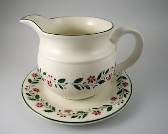 Vintage Gravy Boat and Underplate - Christmas Holly and Poinsettias Pattern by Royal Vale - Made in England
