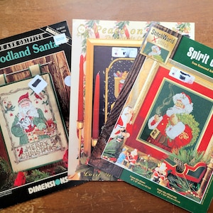 Santa Cross Stitch Pattern Leaflet -YOU CHOOSE- Woodland Santa -or- Peace on Earth -or- Spirit of Santa