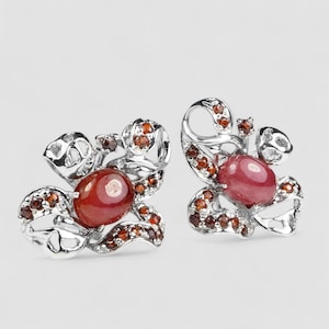 Orecchini in argento sterling con rubino naturale, placcati in rodio, gioielli minimalisti per tutti i giorni.