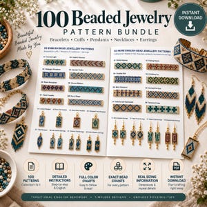 Paquete de 100 patrones de joyería con cuentas, patrones de abalorios en PDF, patrones de pulseras, pendientes, collares y colgantes, tutorial de abalorios en inglés.