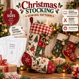Molde em PDF para costurar meia de Natal | Molde para imprimir meia de Natal | Meia de Natal faça você mesmo | Molde de costura natalina