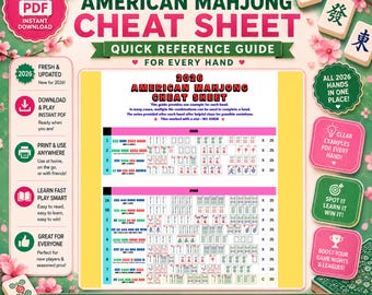 Amerikanisches Mahjong: Spickzettel, Regelhandbuch, Anfänger-Referenzkarte, Handleitfaden, druckbare Mahjong-Spielhilfe