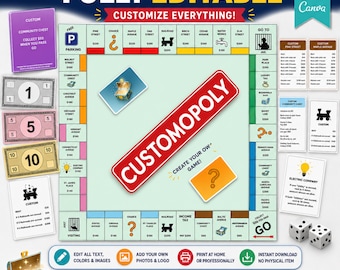 Modèle de jeu custompoly, jeu de société sur toile éditable, jeu familial personnalisé, jeu de société bricolage imprimable, téléchargement immédiat