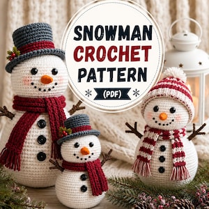 Snowman Crochet Pattern PDF, Amigurumi Christmas Plush Toy (Digital Download)