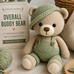 Sleepy Teddy Bear Crochet Pattern, Amigurumi Plush Bear, Pajama Bear Crochet, Beginner Friendly PDF, Nursery Toy, Digital Download