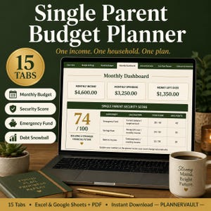 Single Parent Budget Planner | Single Mom Budget Spreadsheet | One Income Budget | Security Score | Excel & Google Sheets