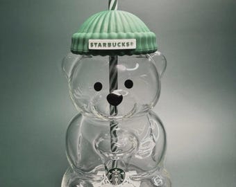 Starbucks 2025 - Gobelet en verre Bearista BEAR avec paille et paille pour Noël des Fêtes