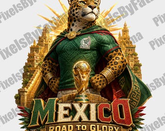Mexico Road to Glory PNG, Jaguar Warrior Soccer Mascot, Mexico Football Fan Digital Download for Shirts