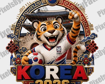 Korea Football Tiger PNG, South Korea Soccer Mascot Digital Download, Korean Fan Sublimation Graphic for Shirts