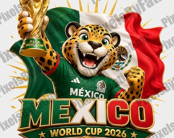 México Mundial 2026 PNG, Diseño de sublimación de mascota para aficionados al fútbol, Camiseta de fútbol de México PNG Descarga digital