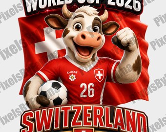 Switzerland Cow Mascot PNG, Swiss Soccer Digital Download, World Cup 2026 Football Sublimation Design, Cute Fan PNG