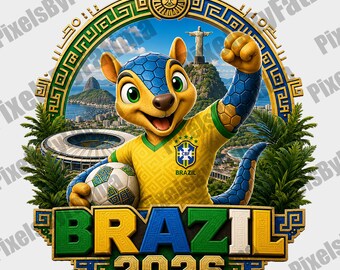 Brazil Soccer Armadillo PNG, Football Mascot Digital Download, Brazilian Fan Sublimation Design for Shirts
