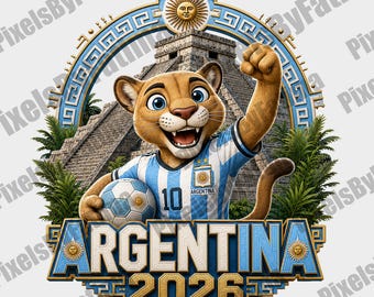 Argentina 2026 Png, Soccer Lion Mascot, Football Fan Digital Download, Argentina Shirt Sublimation Design