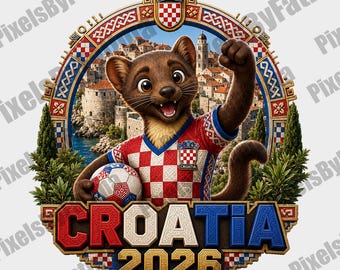 Croatia Soccer Mascot PNG, Croatia Football Fan Digital Download, World Cup 2026 Sublimation Design, Croatian Marten Shirt PNG