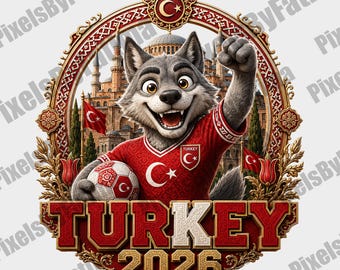 Turkey Soccer Wolf PNG, Turkish Football Mascot Digital Download, Sublimation Shirt Design
