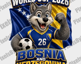 Bosnia and Herzegovina Mascot PNG, Wolf Soccer Digital Download, Football Fan Sublimation Design, World Cup 2026 PNG