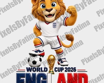 England World Cup 2026 PNG, Three Lions Soccer Mascot Shirt Design, England Football Fan Digital Download