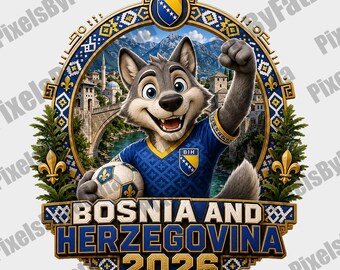 Bosnia and Herzegovina Soccer Wolf PNG, Football Mascot Digital Download, Balkan Fan Sublimation Design