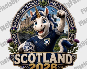 Scotland Soccer Unicorn PNG, Scottish Football Mascot Digital Download, Highland Fan Sublimation Design