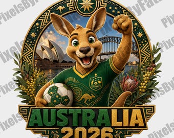 Australia Soccer Kangaroo PNG, Australian Football Mascot Digital Download, Green Gold Sublimation Design