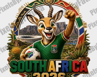 South Africa Soccer Antelope PNG, Football Mascot Digital Download, African Fan Sublimation Design for Shirts